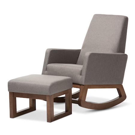 Baxton Studio Yashiya Grey Upholstered Rocking Chair and Ottoman Set 123-6817-6819